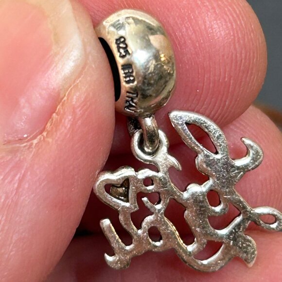 VTG Sterling Silver 925 I LOVE YOU Slide Dangle Charm Red Crystal Accent Stone - Picture 5 of 12